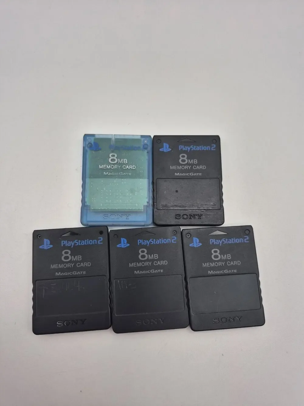 Lot of 5 PlayStation 2 8MB Memory Cards 4 Black 1 Blue SCPH-10020 Tested